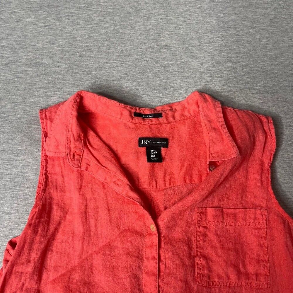 JNY Jones New York Women’s Sleeveless Button Down Linen Blouse Top - Picture 6 of 10